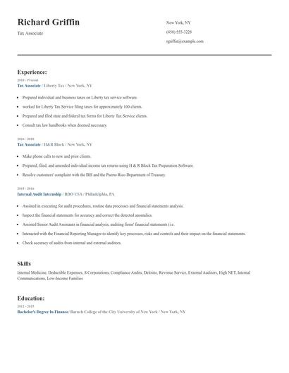 Tax Associate Resume