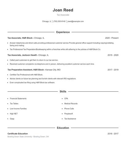 Tax Associate Resume