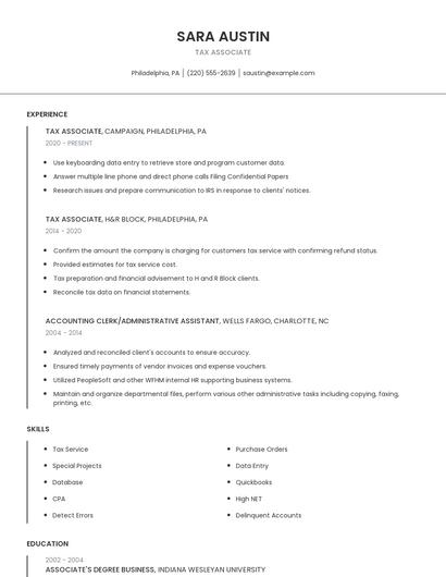 Tax Associate Resume