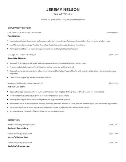 Tax Attorney Resume