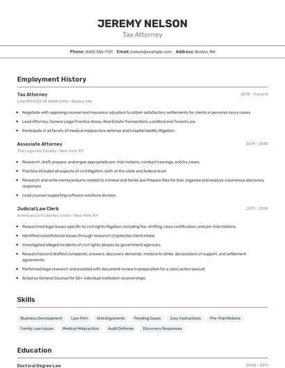 Tax Attorney Resume