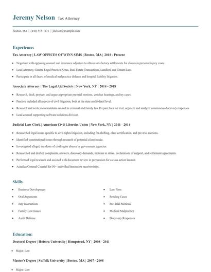 Tax Attorney Resume