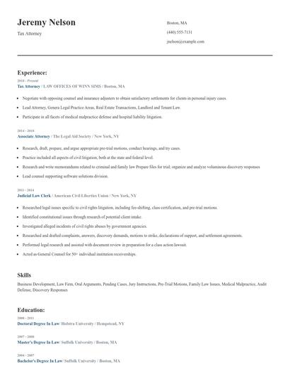 Tax Attorney Resume