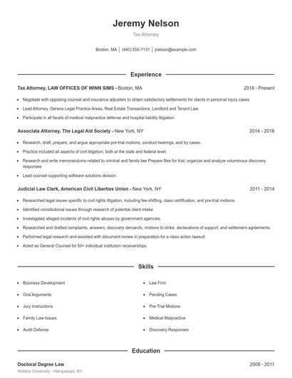 Tax Attorney Resume