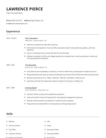 Tax Consultant Resume