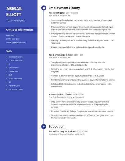 Tax Investigator Resume