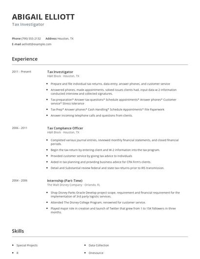 Tax Investigator Resume