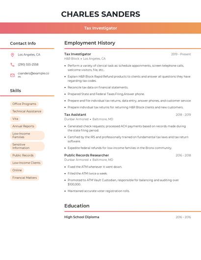 Tax Investigator Resume