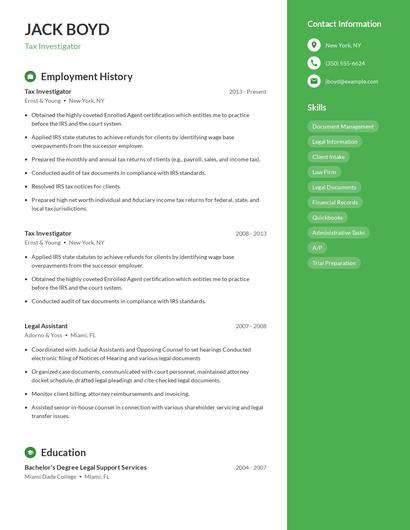 Tax Investigator Resume