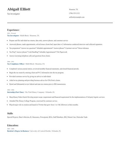 Tax Investigator Resume