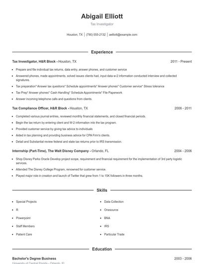Tax Investigator Resume