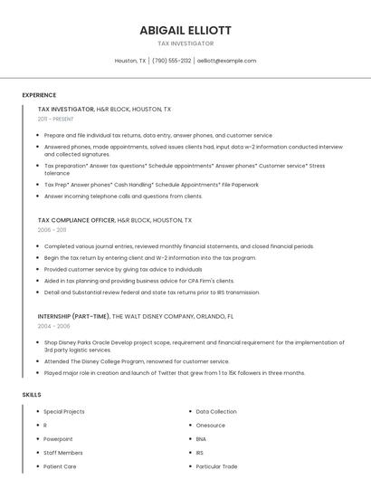 Tax Investigator Resume
