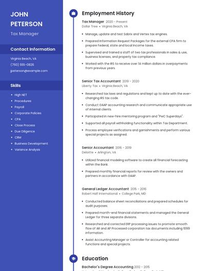 Tax Manager Resume