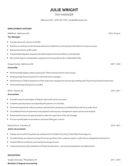 Tax Manager Resume