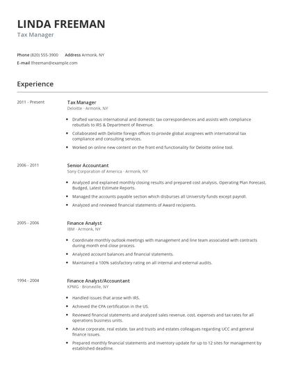 Tax Manager Resume