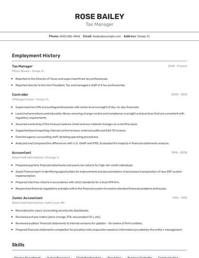Tax Manager Resume
