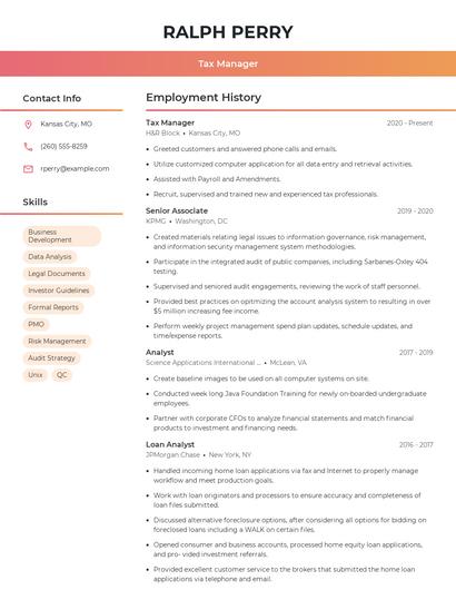 Tax Manager Resume