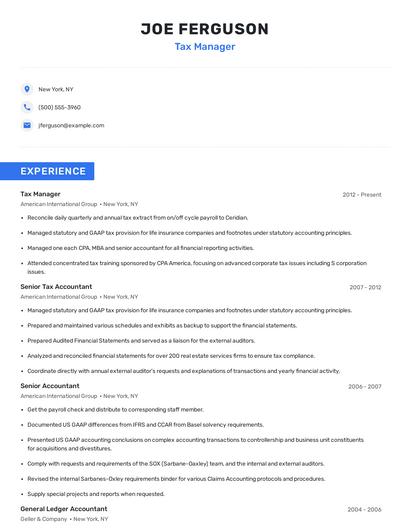 Tax Manager Resume