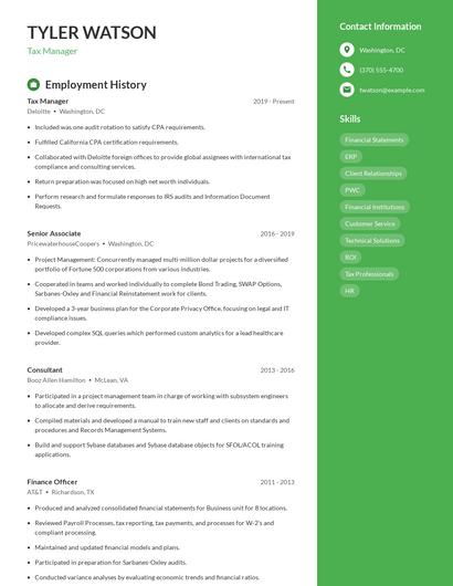 Tax Manager Resume