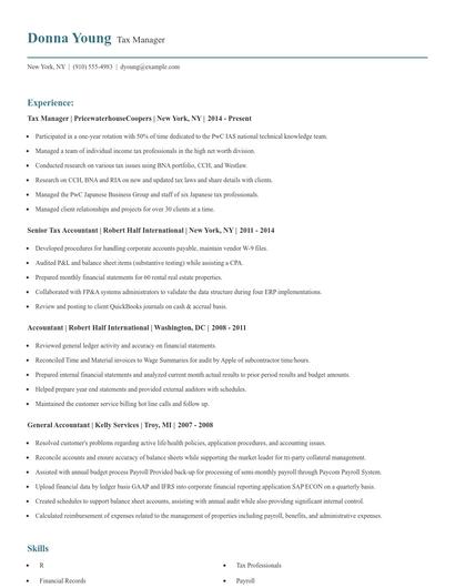 Tax Manager Resume
