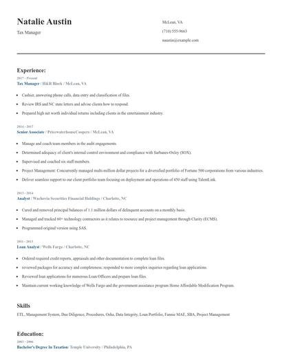 Tax Manager Resume