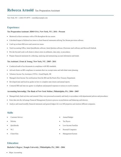 Tax Preparation Assistant Resume