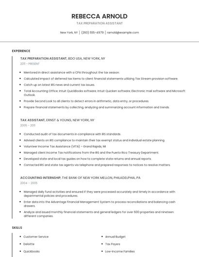 Tax Preparation Assistant Resume