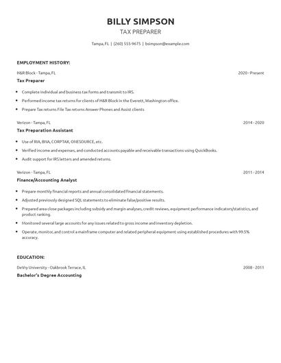 Tax Preparer Resume