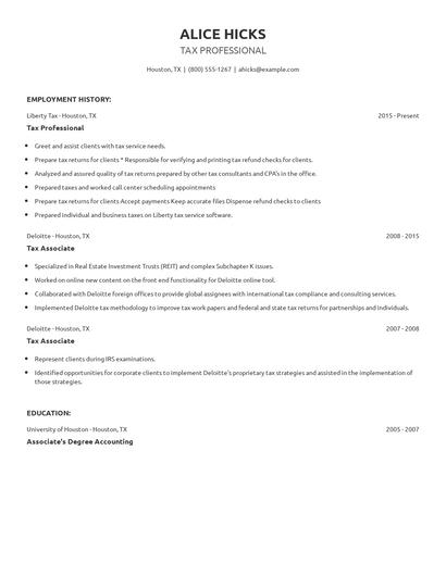 Tax Professional Resume