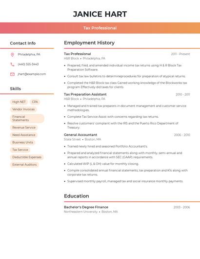 Tax Professional Resume