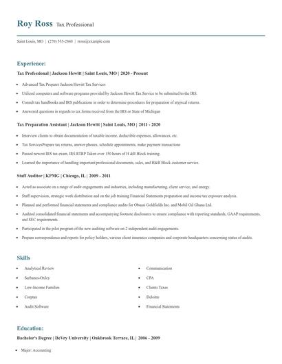 Tax Professional Resume
