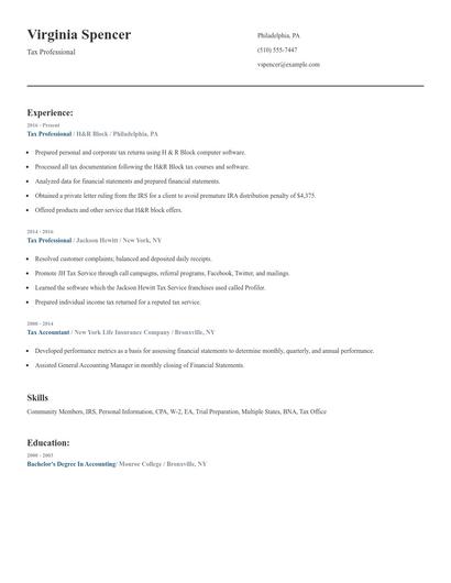 Tax Professional Resume