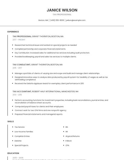 Tax Professional Resume