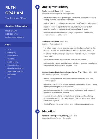 Tax Revenue Officer Resume