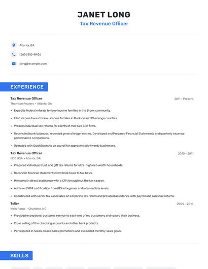 Tax Revenue Officer Resume