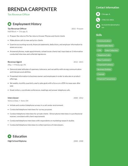 Tax Revenue Officer Resume