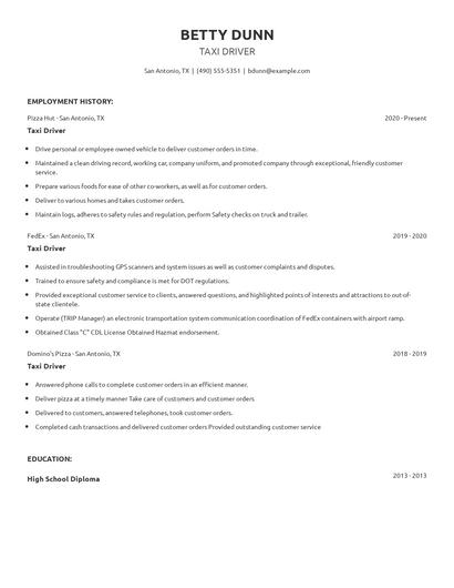 Taxi Driver Resume