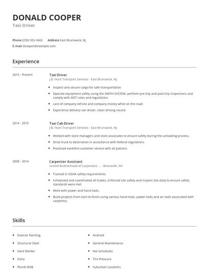 Taxi Driver Resume