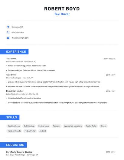 Taxi Driver Resume