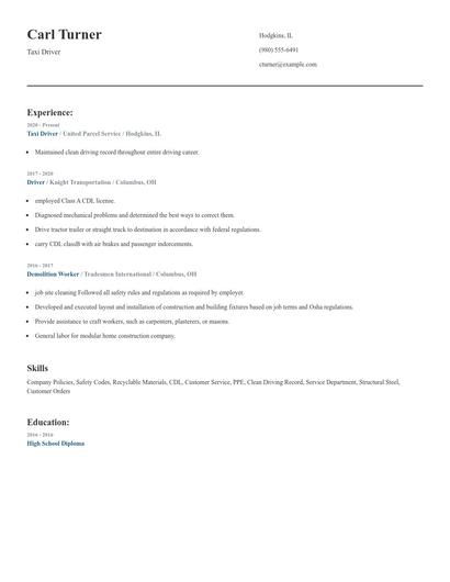 Taxi Driver Resume