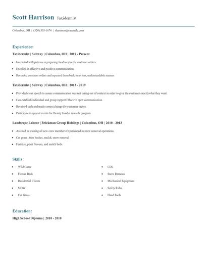 Taxidermist Resume