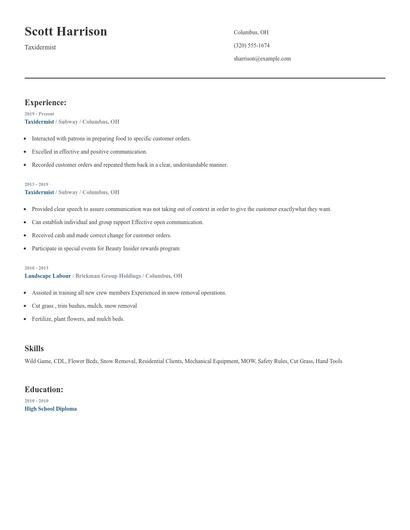 Taxidermist Resume