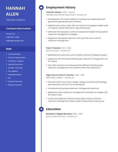 Teacher Advisor Resume
