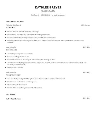 Teacher Aide Resume