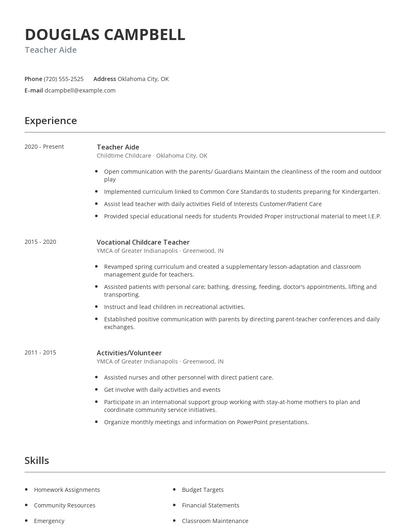 Teacher Aide Resume