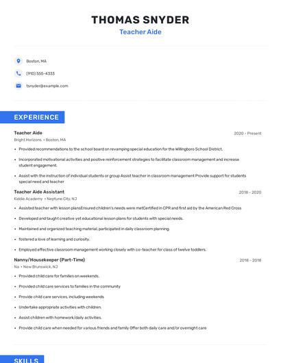 Teacher Aide Resume