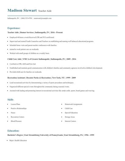 Teacher Aide Resume