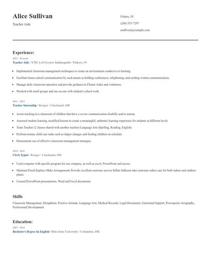 Teacher Aide Resume