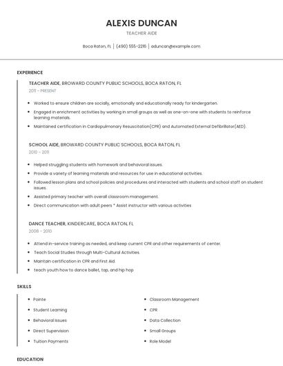 Teacher Aide Resume