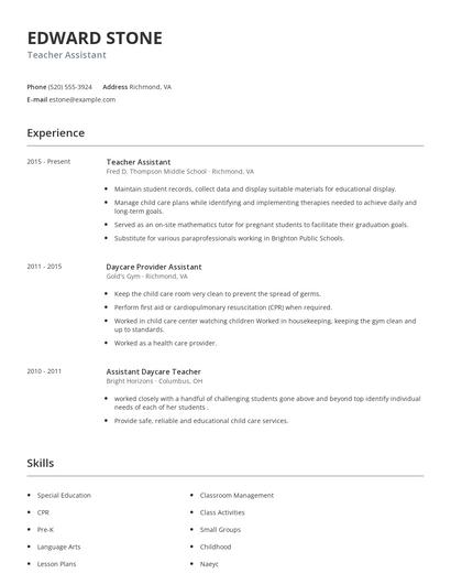 Teacher Assistant Resume